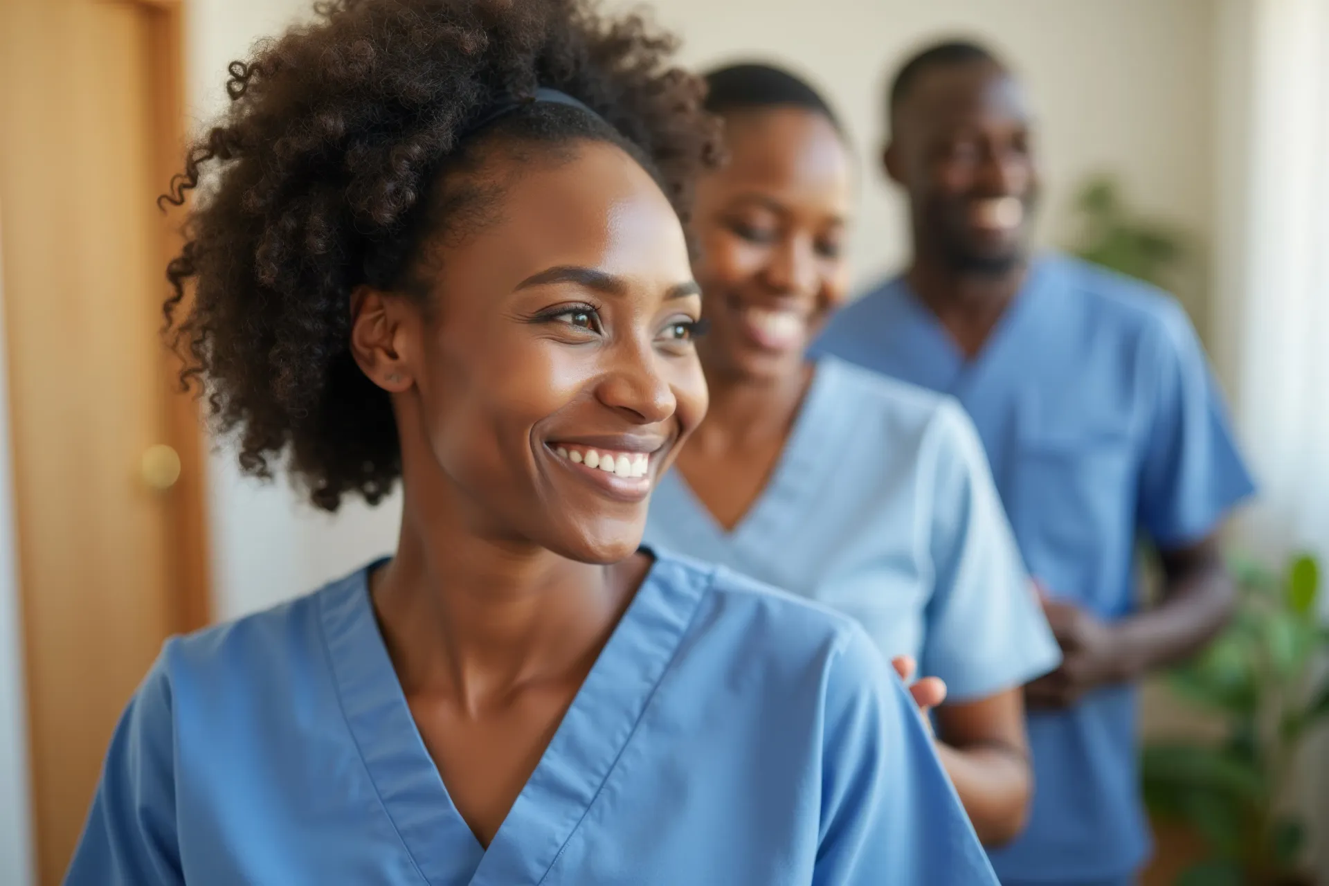 A smiling home-care team